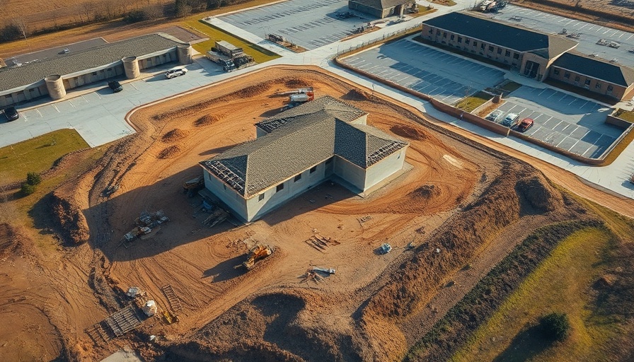Aerial view of Ola High School Classroom Addition under construction.