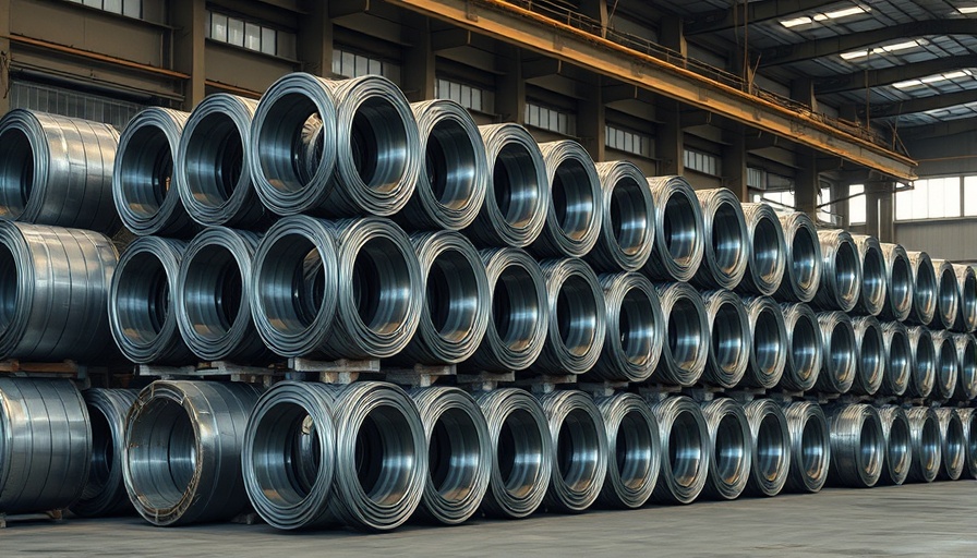 Metal coils in industrial warehouse related to Canada retaliatory tariffs.