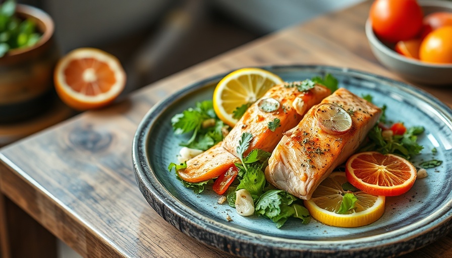 Vibrant citrus salmon salad plated elegantly.