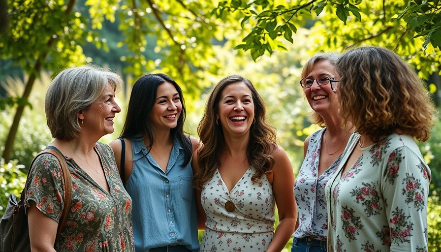 Women overcoming hosting anxiety in peaceful garden setting.