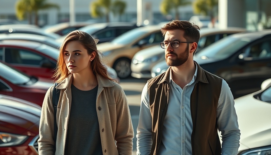 Potential car buyers impacted by tariffs examining dealership options.