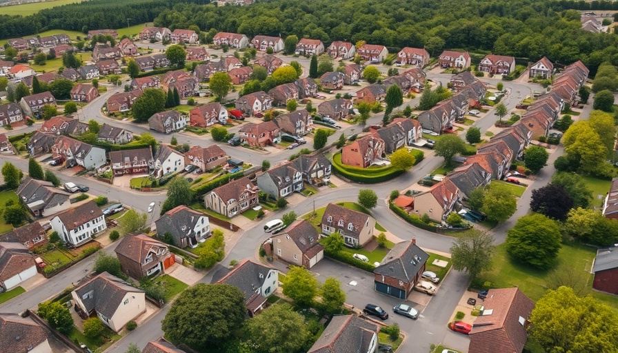 Vibrant Henry County Grove development aerial view, sunny suburb.