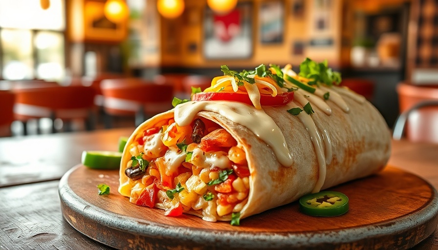 Freshly made burrito in Warner Robins on rustic table.