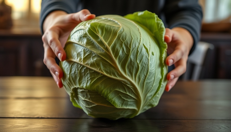 Vibrant cabbage being examined indoors for benefits of cabbage.