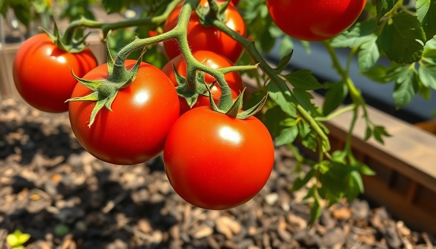Fresh tomatoes hanging on vine in a garden for recipes.