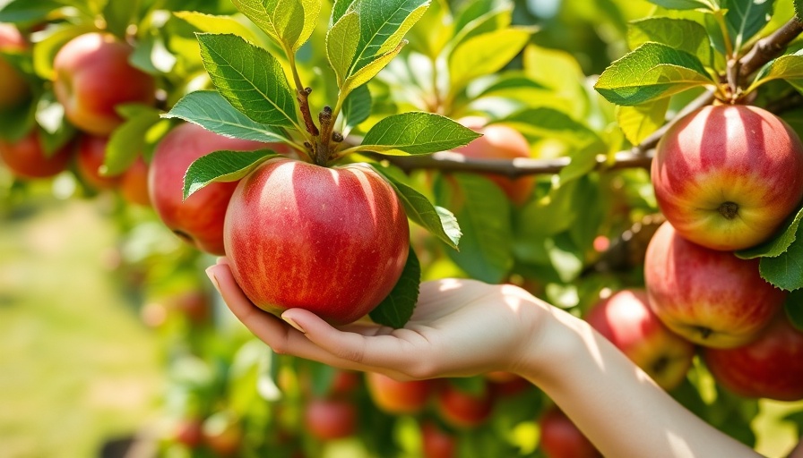 Hand tending ripe apples in a lush orchard, nutritious apples