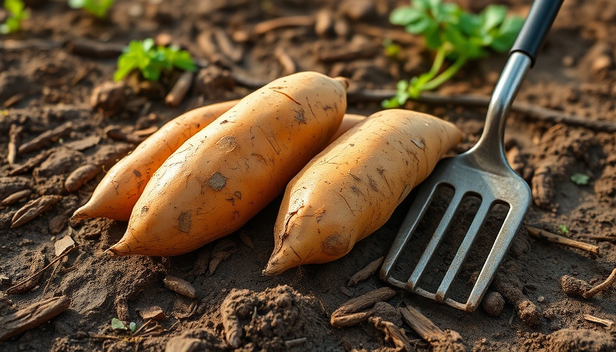 Fresh sweet potatoes in soil for sweet potato bake recipe.