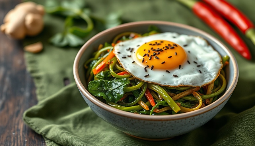Bowl of spicy ginger and garlic braised bok choy with egg.