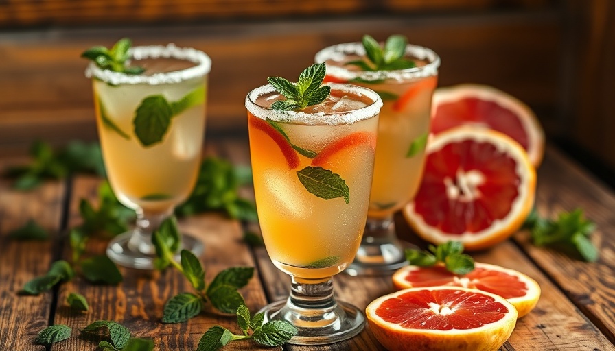 Salty Dog Cocktail Recipe with mint and grapefruit on table.