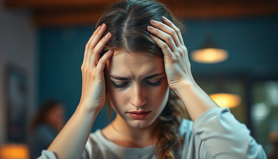 Young woman experiencing stress indoors, related to heat effects on mental health.