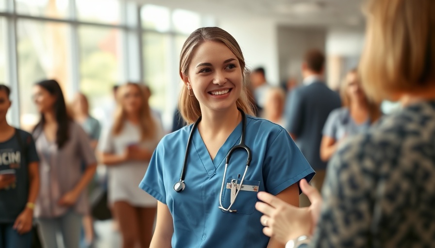 Nurse in blue scrubs happily receives Match Day results in group setting.