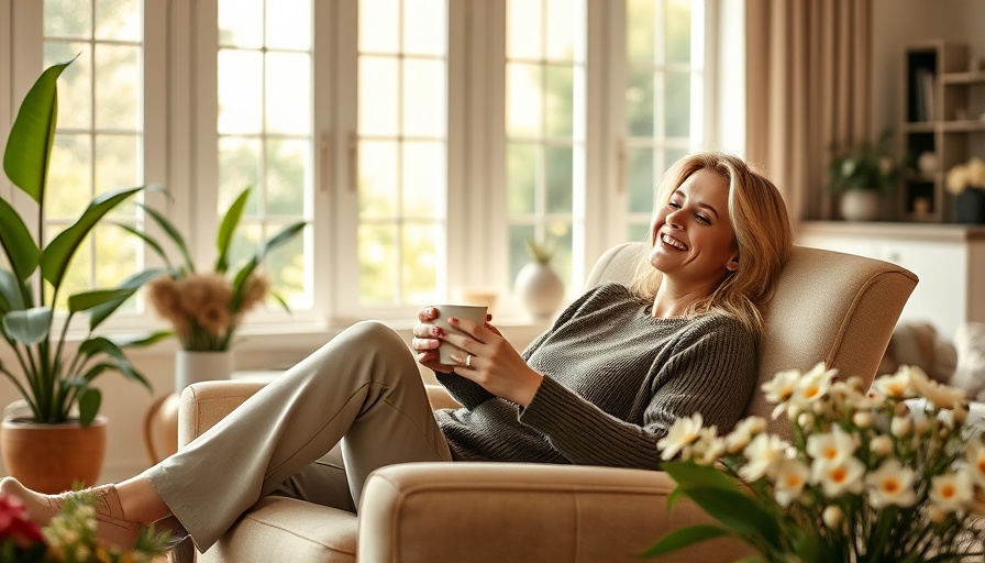 Relaxed woman in bright living room for color analysis.