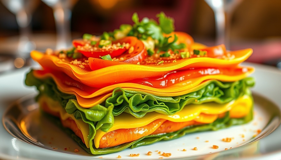 Earth-Friendly Eats: Vibrant layered vegetable dish with garnish.