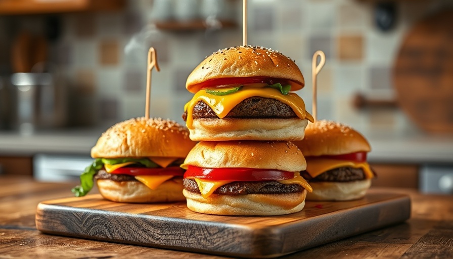 Juicy Kansas sliders with cheese on a wooden board.