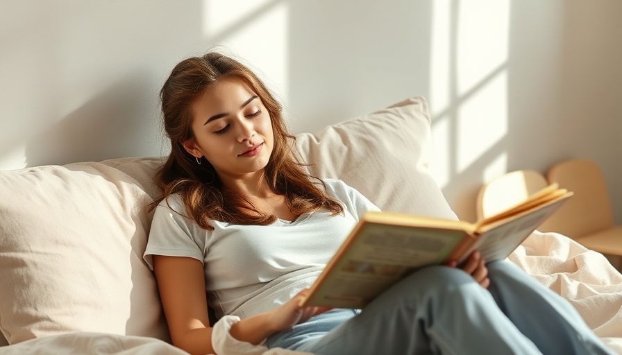 Young woman reading on a bed in a serene living space.