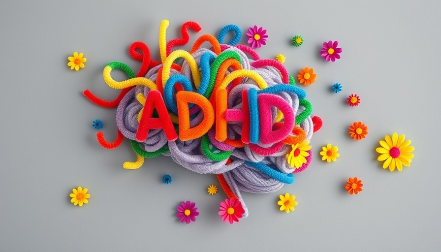 Creative ADHD concept art with pipe cleaners and flowers on grey.