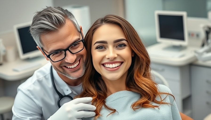 Patient smiling in dental chair with dentist at Affordable Dental Clinics in Miami.