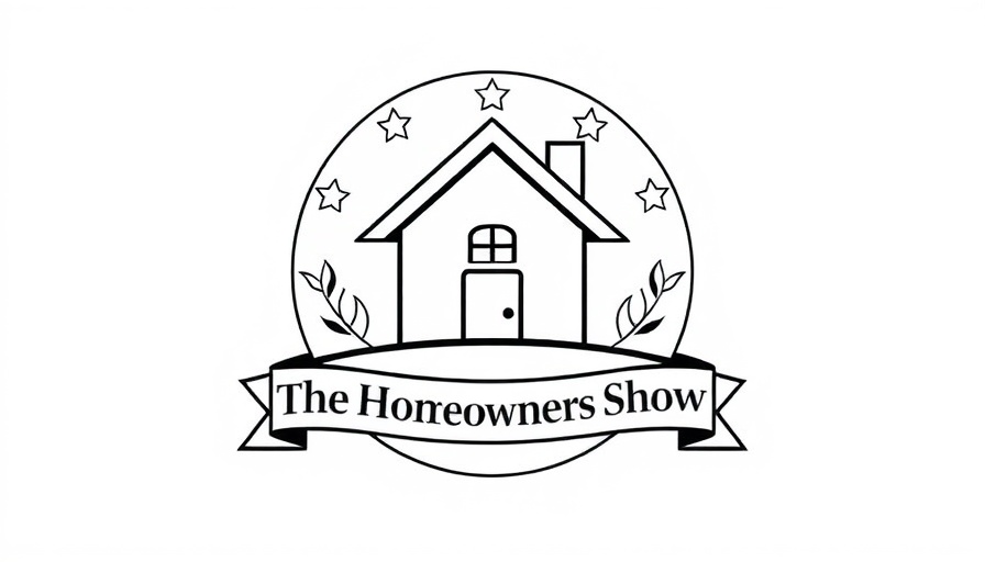 Monochrome logo of 'The Homeowners Show' with house graphic.
