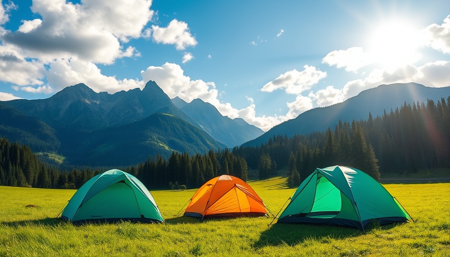 Camping scene with three tents in a field, ideal for Best Autism Camps for Kids Across the U.S.