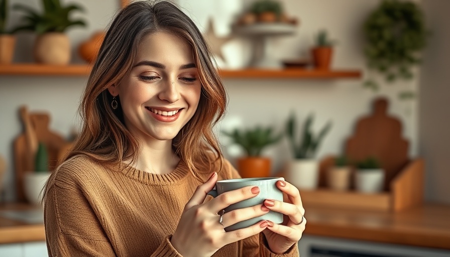 Radhi Devlukia wellness, young woman enjoying a cozy kitchen moment.