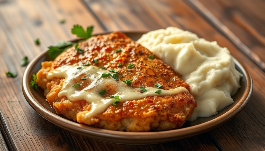 Country fried steak in Atlanta with mashed potatoes and gravy.