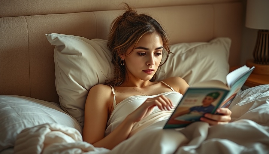 Young woman engrossed in a book in a cozy bedroom setting.