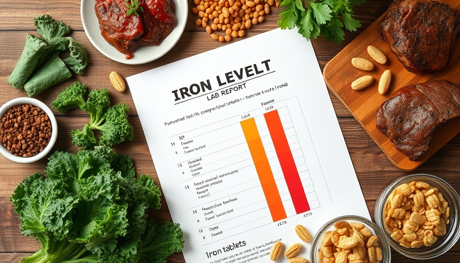 Iron Deficiency and Overload visual with foods and lab report.