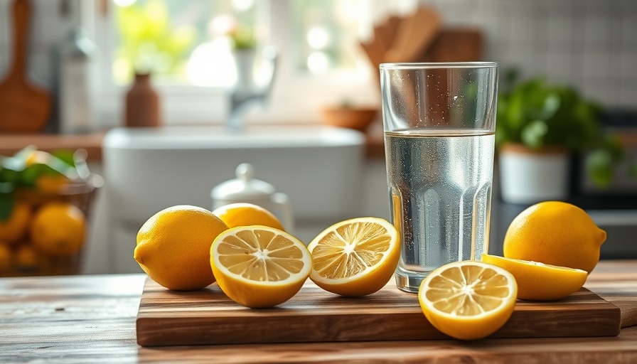 Sliced lemons and water on a cutting board in a rustic kitchen setting, best time to drink water.