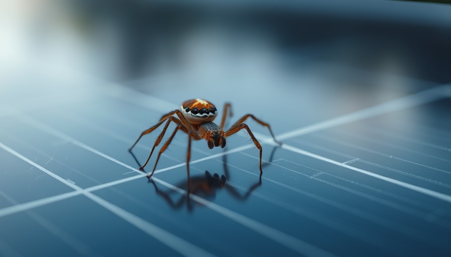 Spider on solar panel showcasing delicate web pattern.