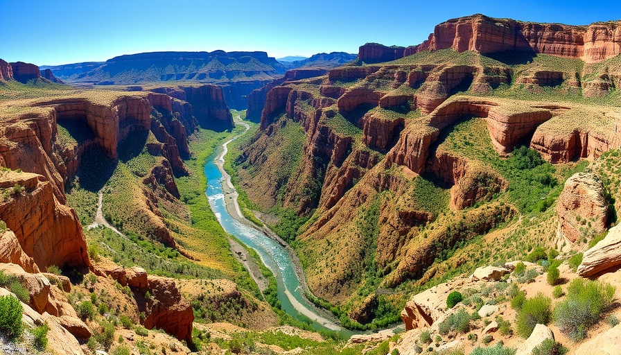 Scenic view of Cottonwood Canyon State Park with river and cliffs.