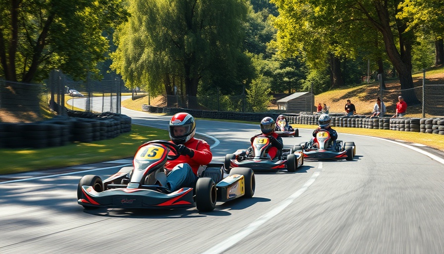 Go-kart race at Tennessee track with scenic backdrop.