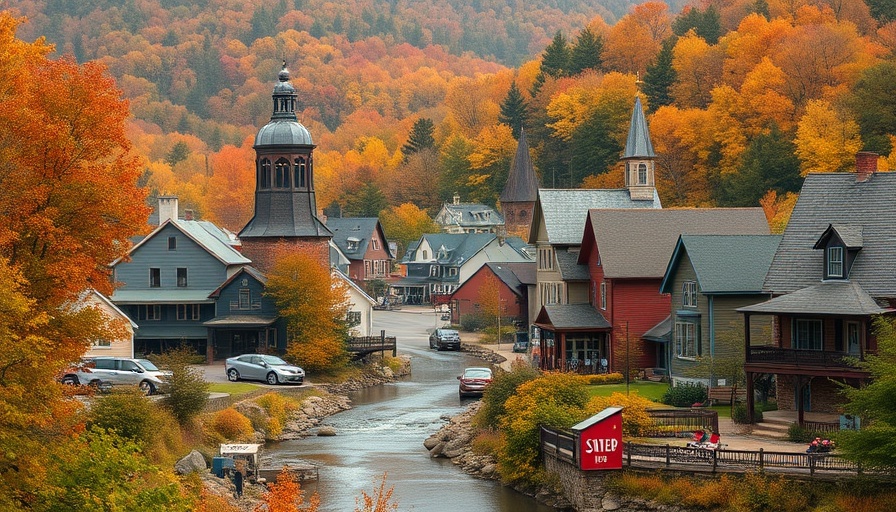 Quaint New Hampshire small town in autumn colors, peaceful setting.