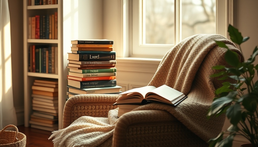 Cozy reading nook with books about motherhood.