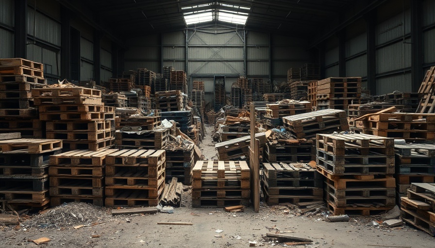 Recycling end of life solar panels facility with wooden pallets.