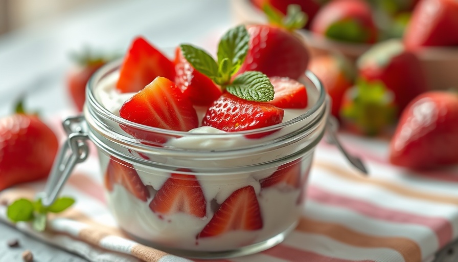 Strawberry coconut cream pot dessert in a glass jar with mint garnish.