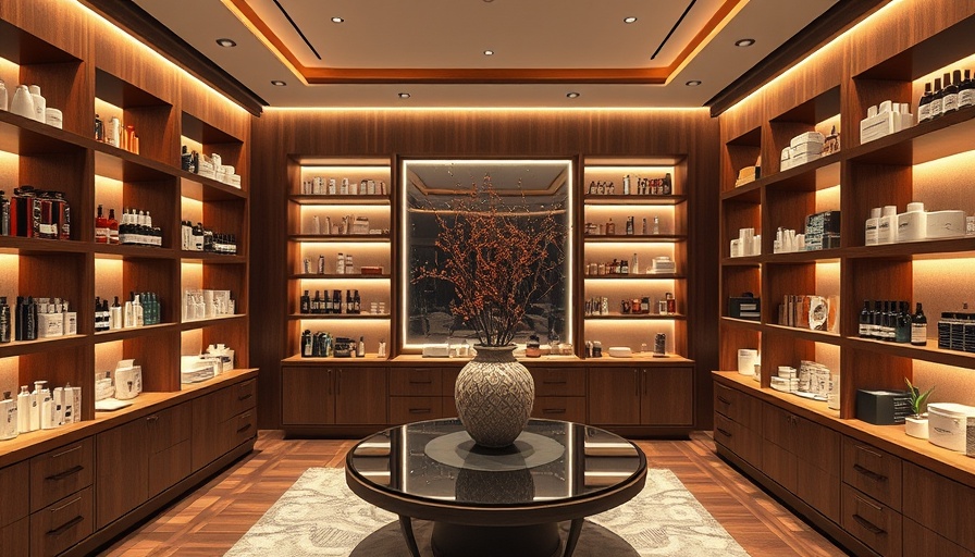 Luxurious Goop facial room with wooden shelves and ambient lighting