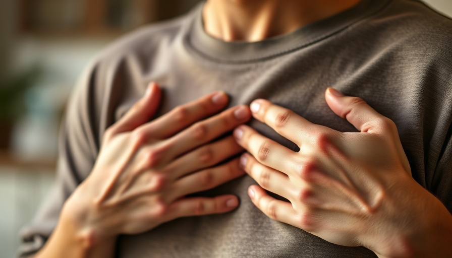 Hands-on chest highlighting dense breasts health awareness.