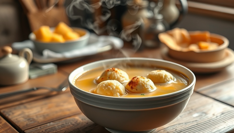Warm matzo ball soup in cozy kitchen setting, best in Georgia.