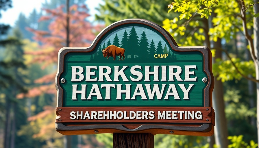 Stylized sign for shareholders meeting, vibrant forest background.