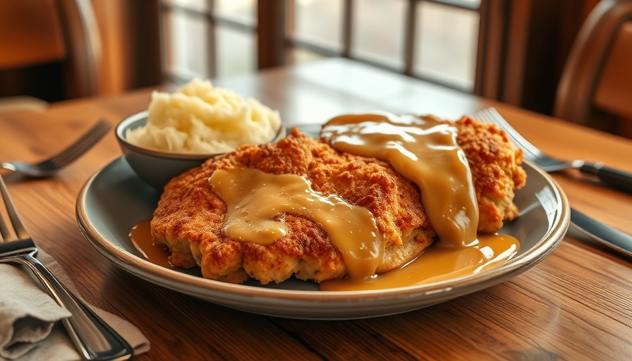 Chicken fried steak Florida with mashed potatoes and gravy.