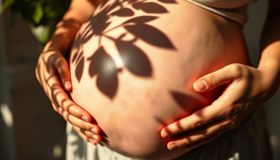 Pregnant belly with leaf shadows, postpartum nutrition recovery.