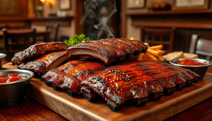 Legendary barbecue platter with ribs in Georgia, delicious ambiance.