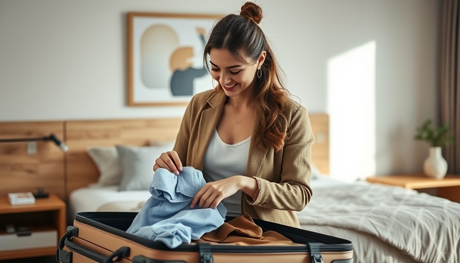 Chic suitcases for travelers: stylish woman packing on a cozy bed