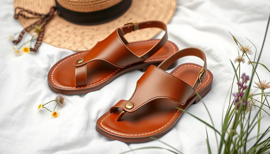 Trendy brown sandals in a summer picnic setting with natural elements.