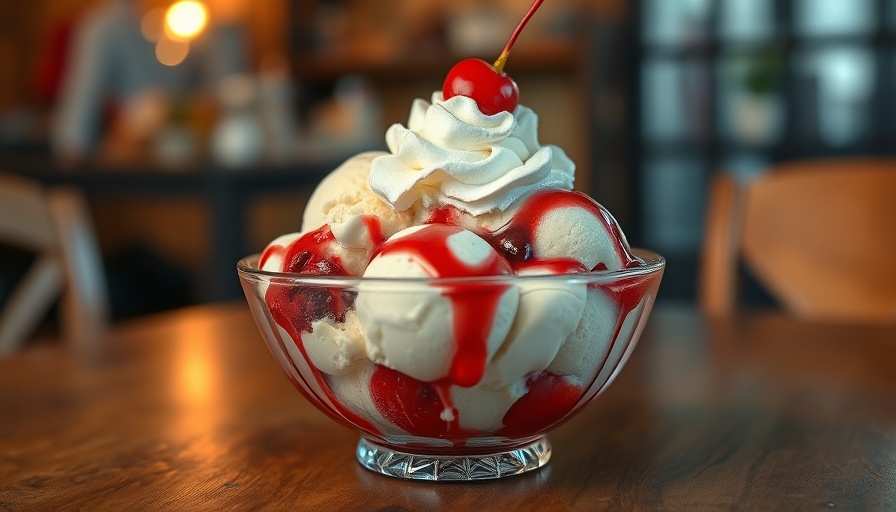 Delicious sundaes in Georgia with whipped cream and cherry.