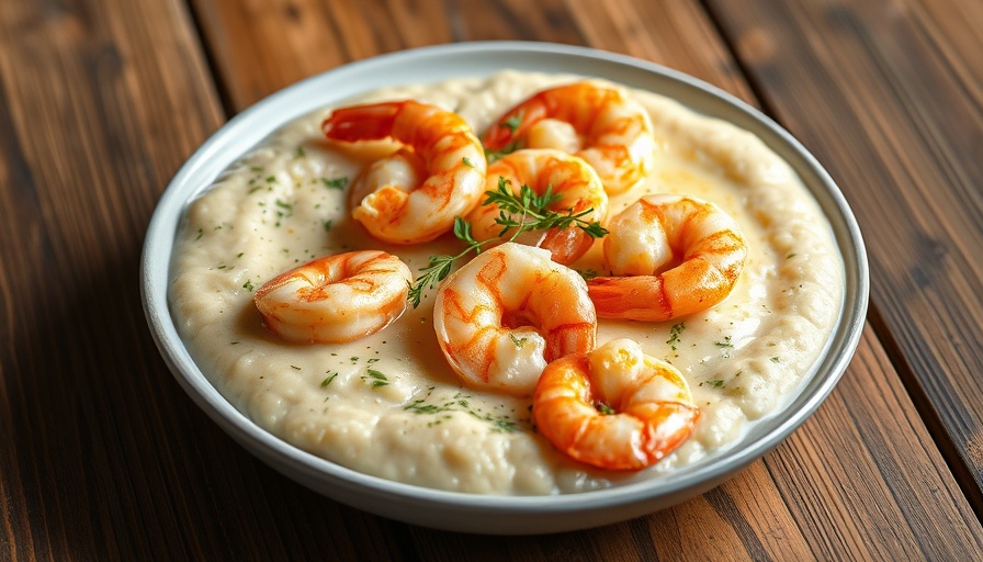 Best Shrimp and Grits in Maryland dish on a rustic table.