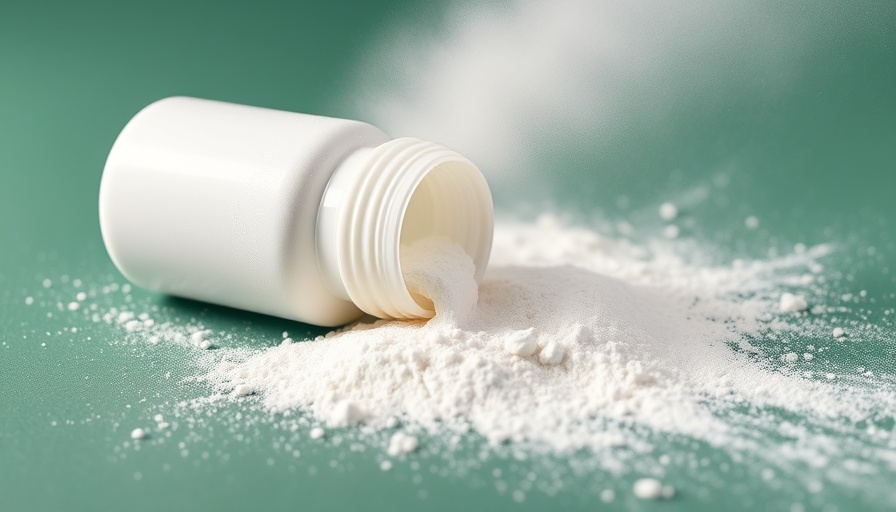 FDA poised to ban talc; white powder and bottle spilling on green.