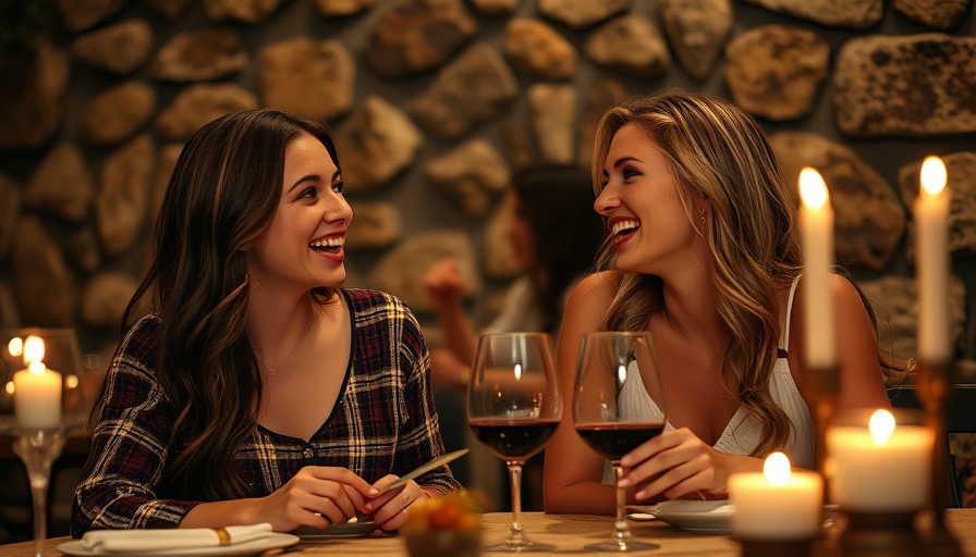 Two women laughing at a candlelit dinner, 104 Conversation Starters.