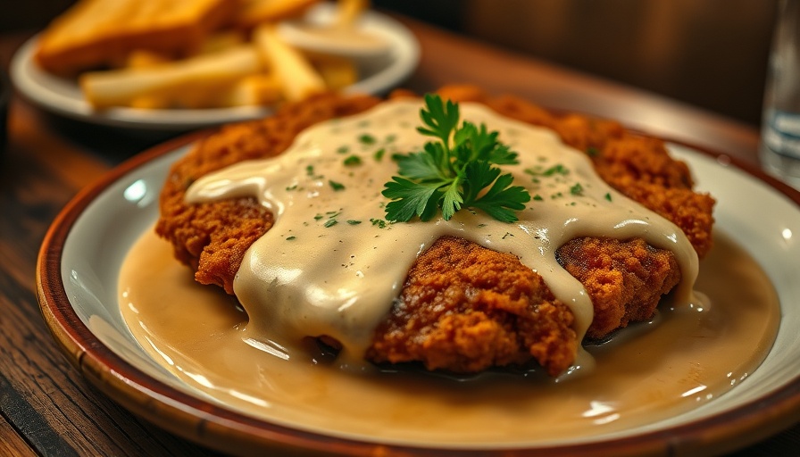 Country fried steak Georgia style served with gravy.