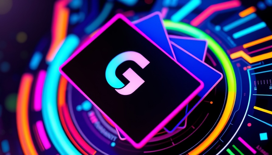 Colorful digital logo with overlapped cards and prominent G